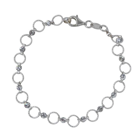 Estate Sterling Silver 925 Rhinestone Round Link Bracelet 7.25" - Picture 3 of 7